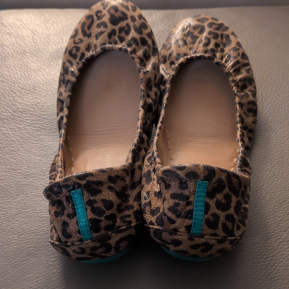 Tieks Leopard Print Ballet Flats with Teal Accents